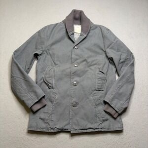 Life/After/Denim Jacket Mens M Grey Canvas Shawl Collar Ribbed Trim Chore Coat